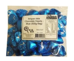 Belgian Milk Chocolate Hearts - Blue (500g Bag)