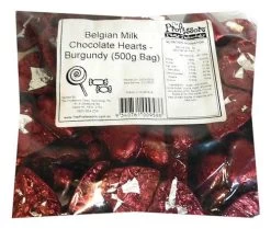 Belgian Milk Chocolate Hearts - Burgundy (500g Bag)