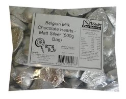 Belgian Milk Chocolate Hearts - Matte Silver (500g Bag)