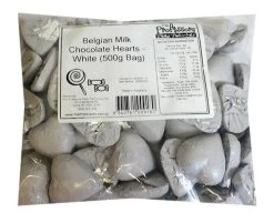 Belgian Milk Chocolate Hearts - White (500g Bag)