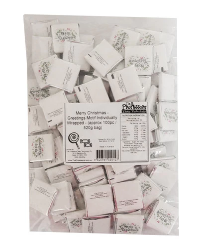 Christmas Belgian Chocolates - Greetings Motif (approx 100pc /700g Bag) 3 Christmas Belgian Chocolates - Greetings Motif (approx 100pc /700g Bag)