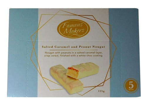 Famous Makers - Salted Caramel And Peanut Nougat (125g Box) 3 Famous Makers - Salted Caramel And Peanut Nougat (125g Box)