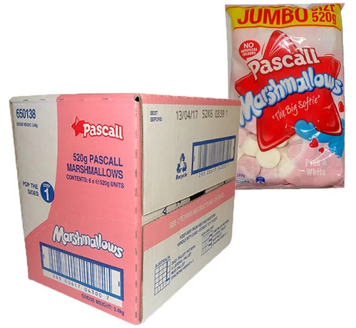 Pascall Marshmallows - Raspberry And Vanilla (520g Bag X 6pc Box) 3 Pascall Marshmallows - Raspberry And Vanilla (520g Bag X 6pc Box)