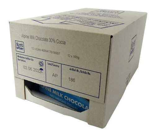 Ritter Sport Alpine Milk Chocolate Bars (12 X 100g Display Unit) 3 Ritter Sport Alpine Milk Chocolate Bars (12 X 100g Display Unit)