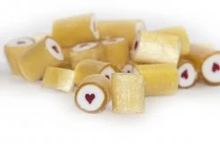 Rock Candy - Gold And White - Red Heart Center (1kg Bag)