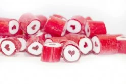 Rock Candy - Red And White - Heart Center (1kg Bag)