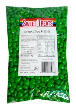 Sweet Treats Choc Hearts - Green (1kg Bag)