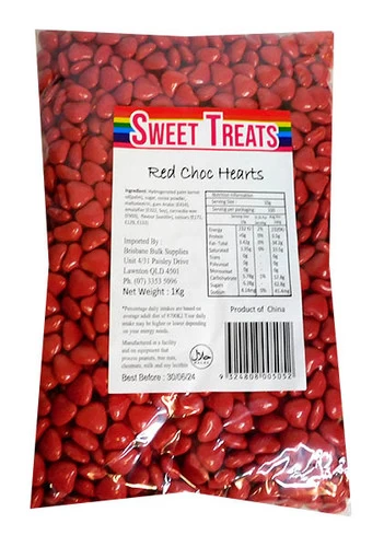Sweet Treats Choc Hearts - Red (1kg Bag) 3 Sweet Treats Choc Hearts - Red (1kg Bag)