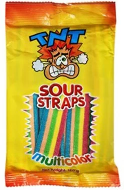 TNT Sour Straps - Multicolour - Hang Sell Bags (150g Bag X 12pc Box)