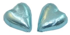 Chocolate Gems - Chocolate Hearts - Ice Blue Foil (500g Bag / Approx 60 Pieces)