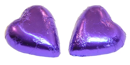 Chocolate Gems - Chocolate Hearts - Purple Foil (500g Bag / Approx 60 Pieces) 3 Chocolate Gems - Chocolate Hearts - Purple Foil (500g Bag / Approx 60 Pieces)
