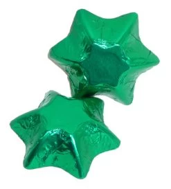 Chocolate Gems - Chocolate Stars - Green Foil (500g Bag / Approx 69 Pcs)