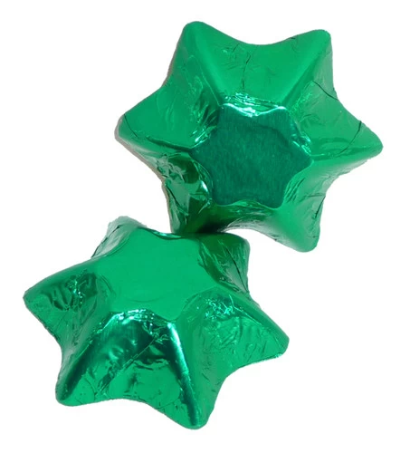 Chocolate Gems - Chocolate Stars - Green Foil (500g Bag / Approx 69 Pcs) 3 Chocolate Gems - Chocolate Stars - Green Foil (500g Bag / Approx 69 Pcs)