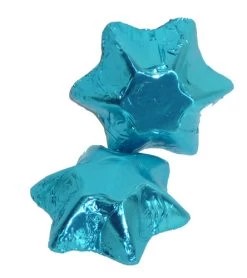 Chocolate Gems - Chocolate Stars - Light Blue Foil (5kg Box / Approx 700 Pcs)