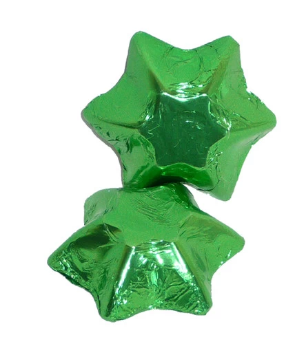 Chocolate Gems - Chocolate Stars - Lime Green Foil (5kg Box / Approx 700 Pcs) 4 Chocolate Gems - Chocolate Stars - Lime Green Foil (5kg Box / Approx 700 Pcs) - Image 2