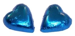 Chocolate Gems - Chocolate Hearts - Electric Blue Foil(500g Bag / Approx 60 Pieces)